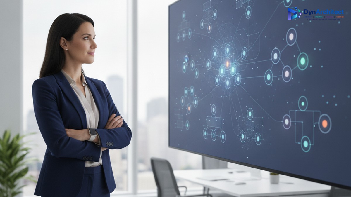 IT director reviewing an AI agent governance dashboard on a large office monitor