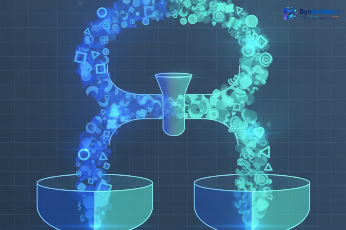 Abstract illustration of digital credit tokens flowing between two separate licensing systems