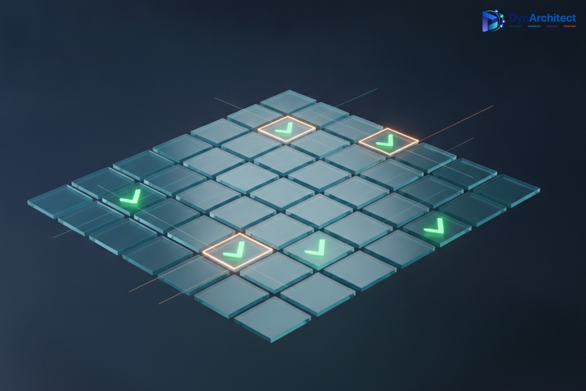 Abstract 3D grid of data cells representing table confidence scoring in AI Builder document processing