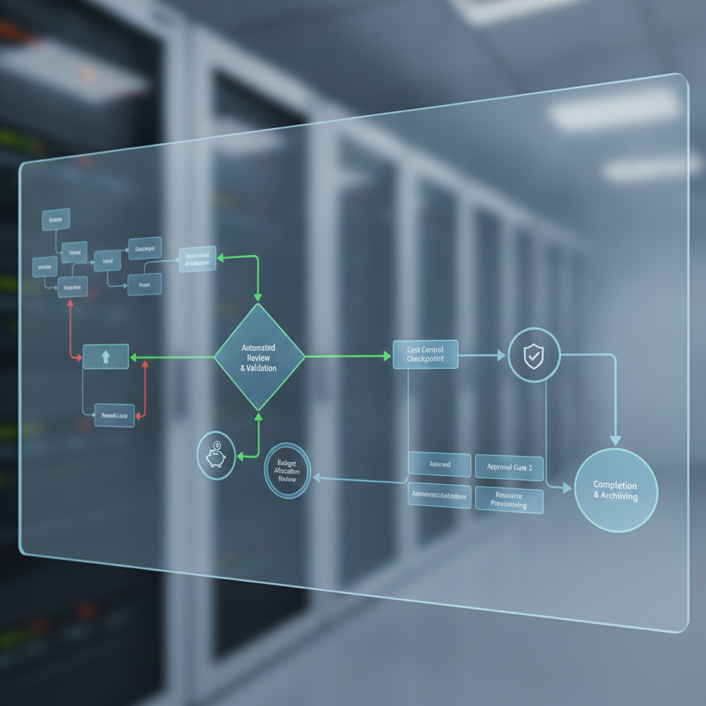 Workflow automation governance and approval gates visualization
