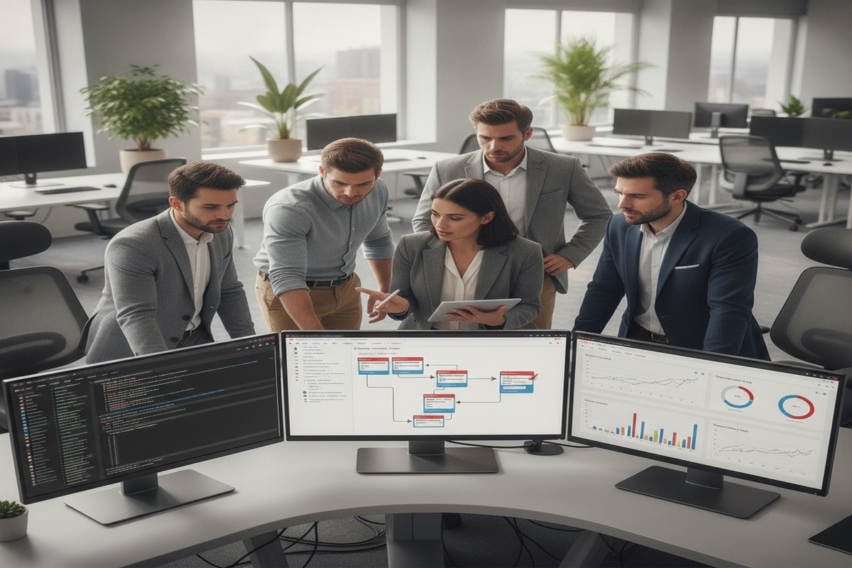 Technical Team Reviewing Power Automate Error Handling Strategy