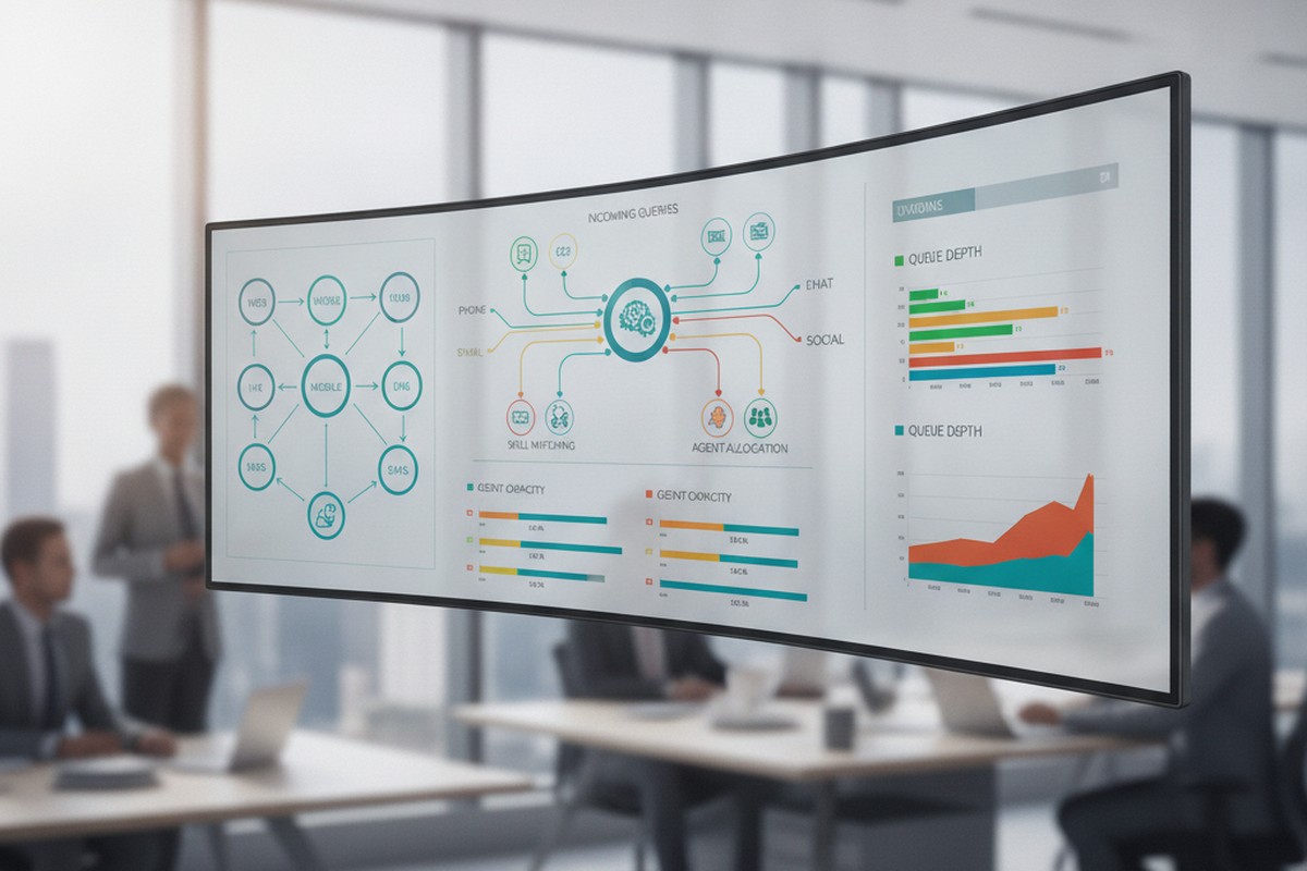 Enterprise queue management and omnichannel routing dashboard with skill-based assignment
