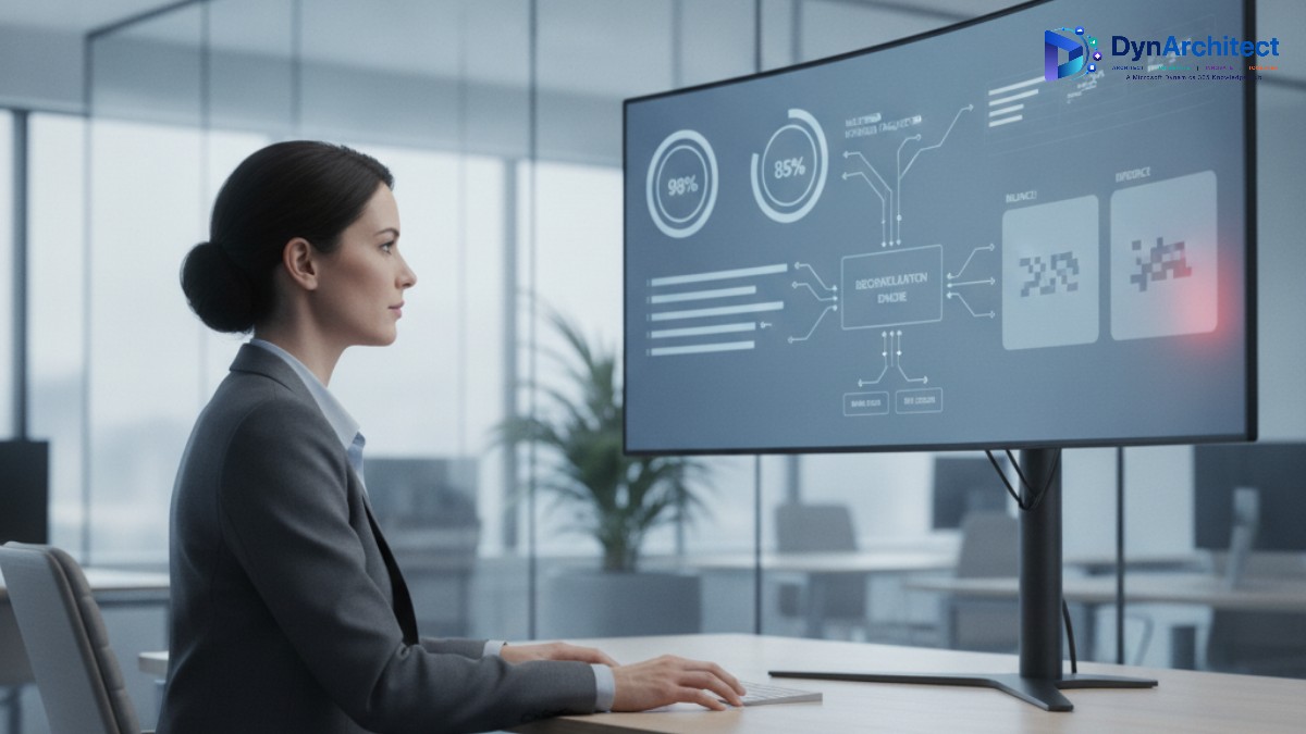 Finance professional reviewing a bank reconciliation dashboard showing bridged transaction clearing