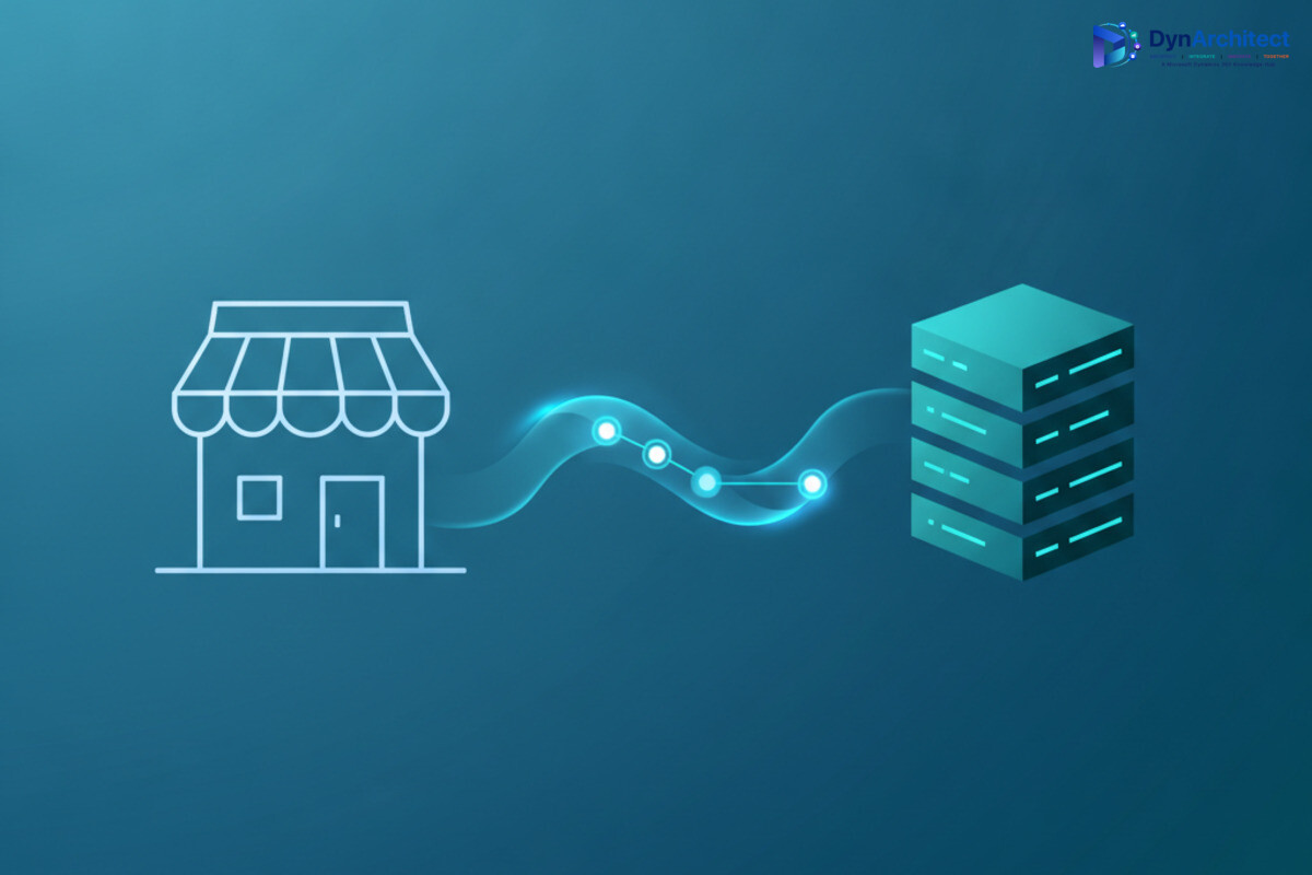 Abstract illustration of data flowing from an online storefront to an enterprise system through a validation checkpoint