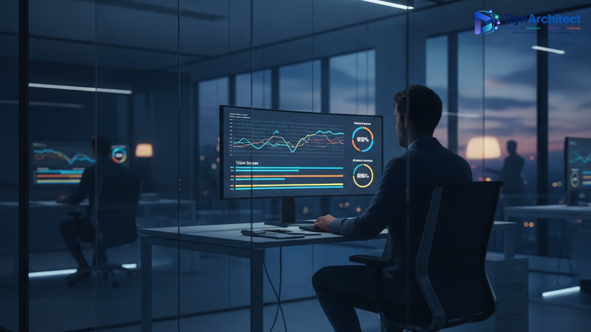 Customer service operations analyst reviewing AI case prediction dashboards