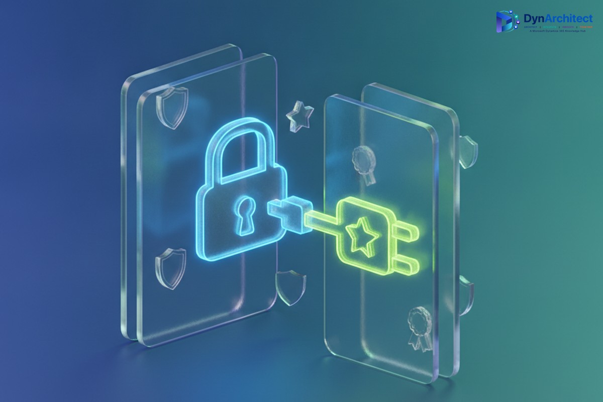 Illustration of a digital padlock connecting through a certification gateway, representing connector certification and security governance