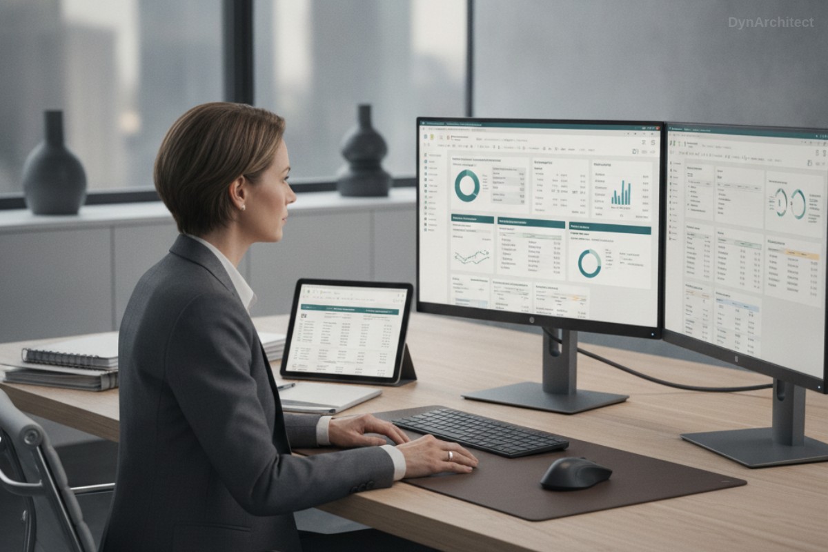 CFO reviewing consolidated financial statements in Business Central