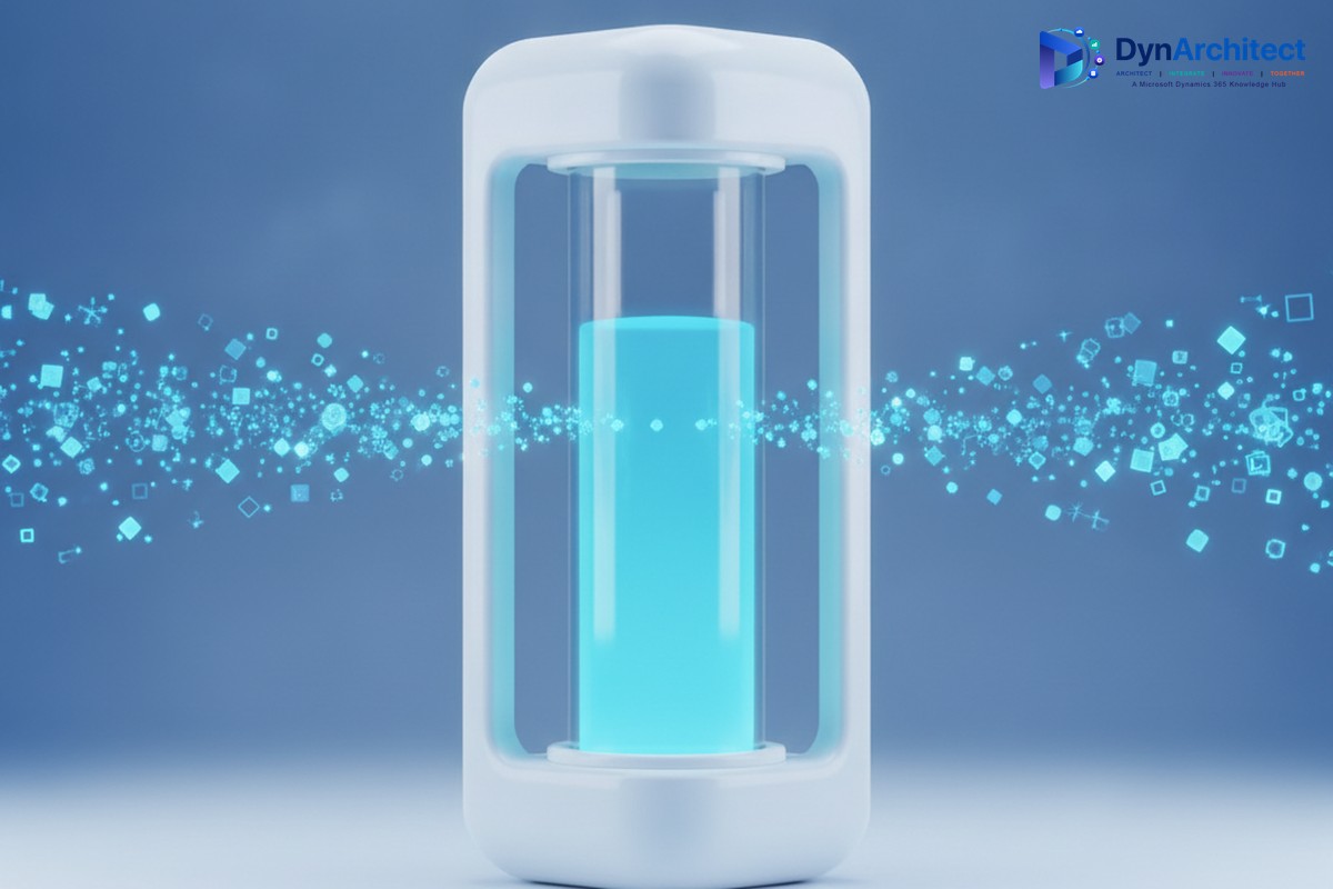 Abstract illustration of a digital capacity gauge filling as streams of data particles flow into it