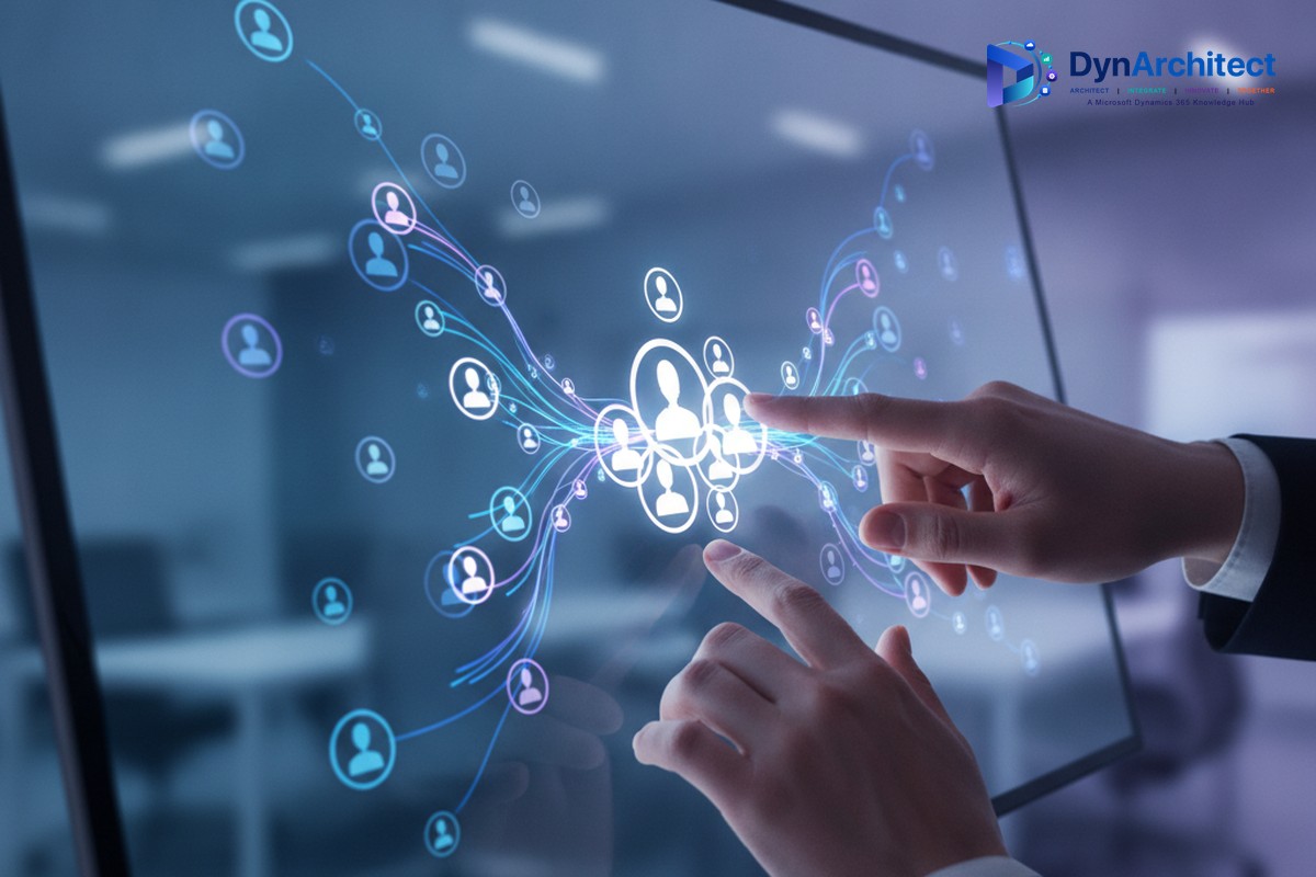 Abstract visualization of duplicate customer profile records merging into a single unified record, representing data unification in Dynamics 365 Customer Insights.