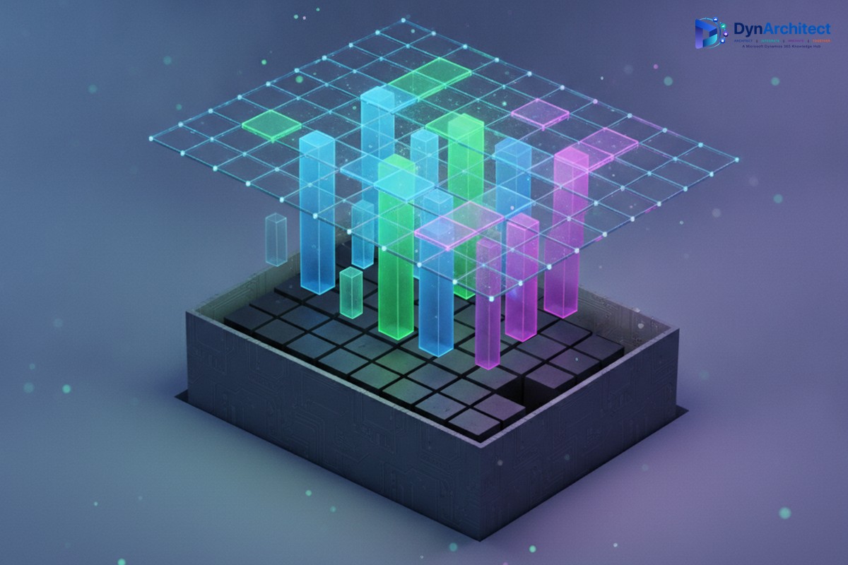 Abstract illustration of glowing data records being restored from an archive bin into an active data grid