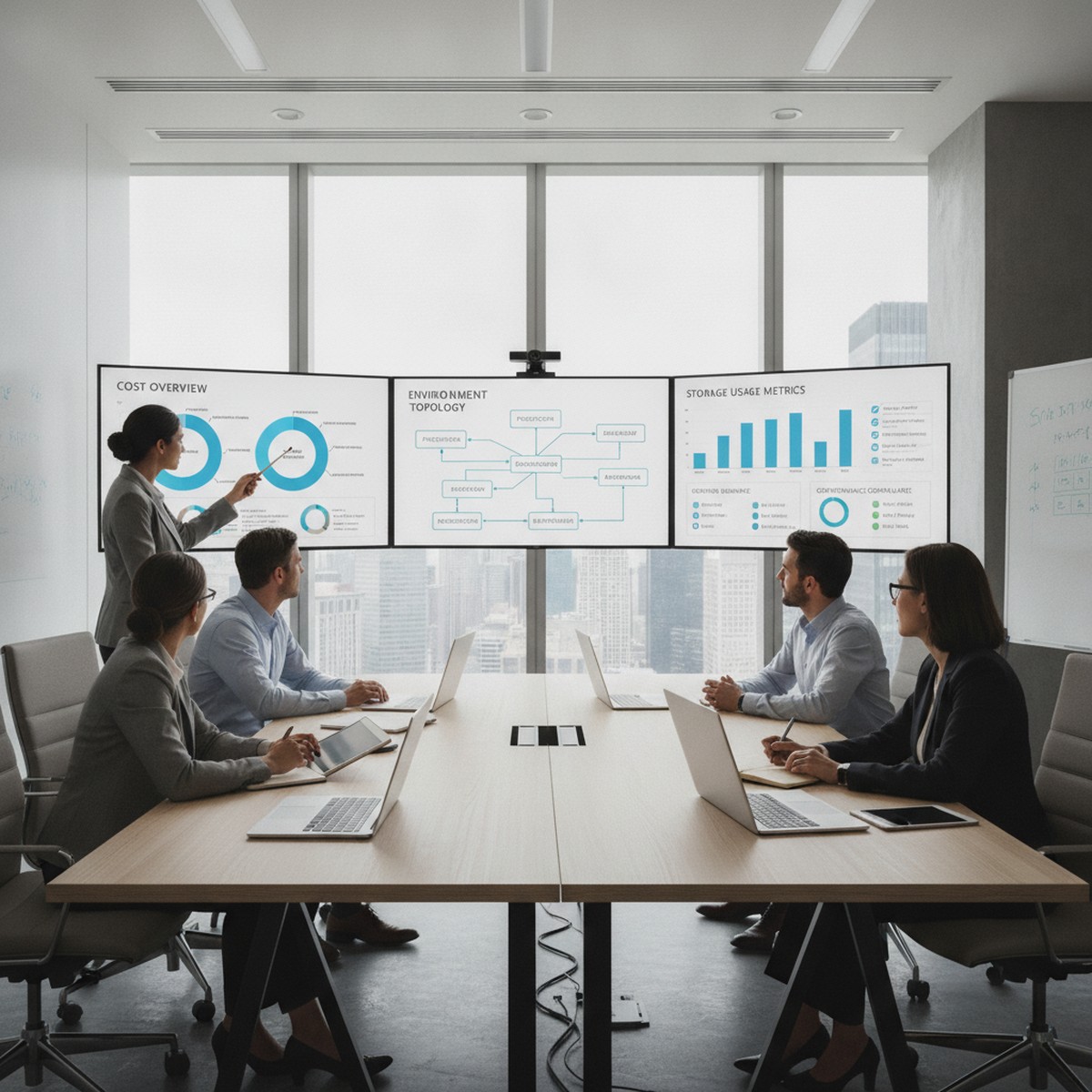 Business team reviewing Dataverse environment strategy and cost metrics