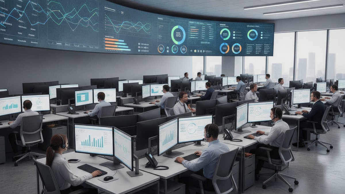 Omnichannel contact center dashboard with queue management and skill-based routing
