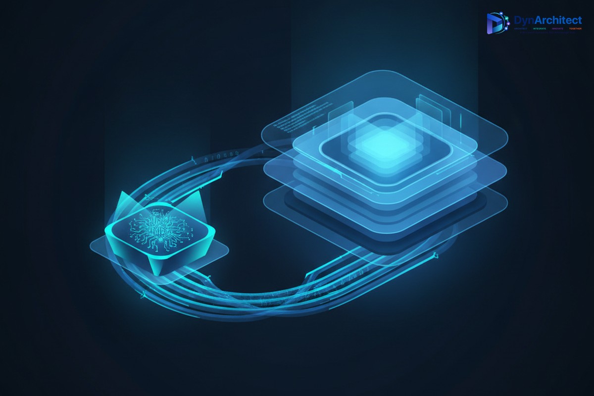 Abstract illustration of two connected server nodes representing the Sales MCP server and Dataverse MCP server architecture