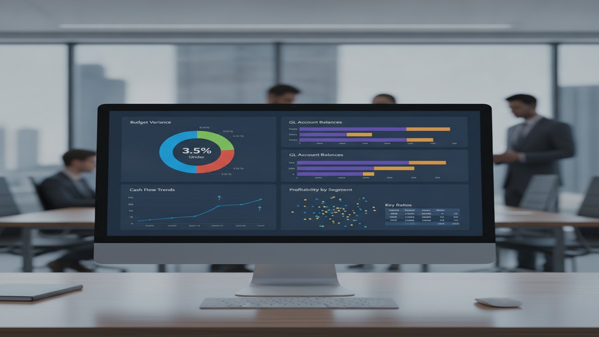 Power BI financial dashboard with budget variance analysis and cash flow metrics