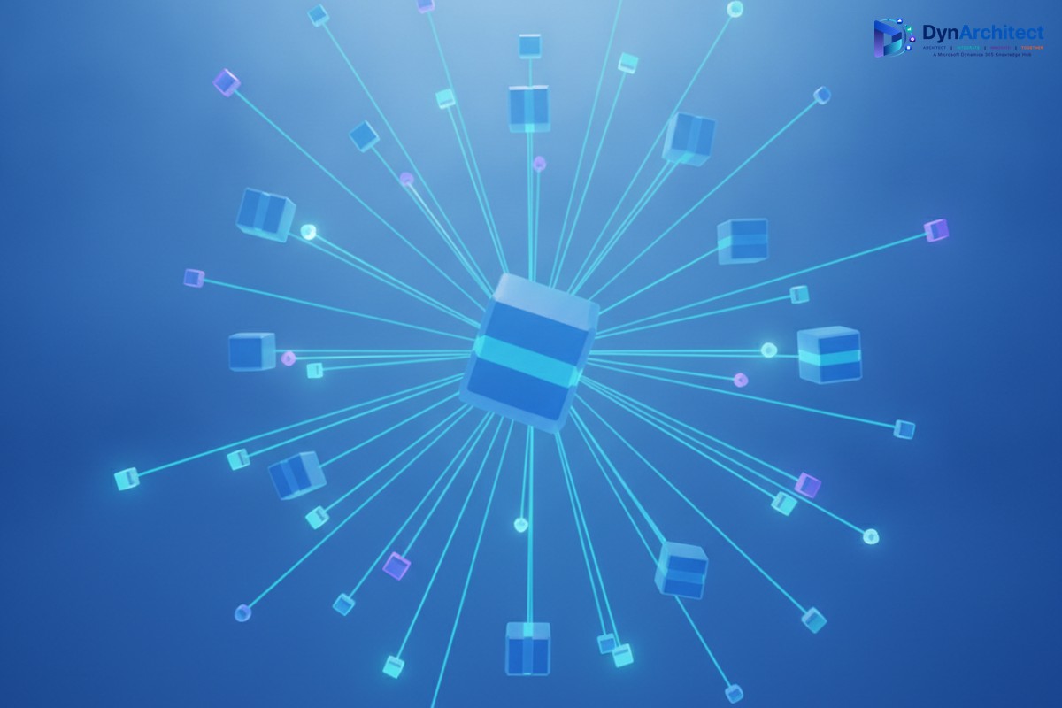 Abstract 3D illustration of a structured network of connected data blocks representing an API object model