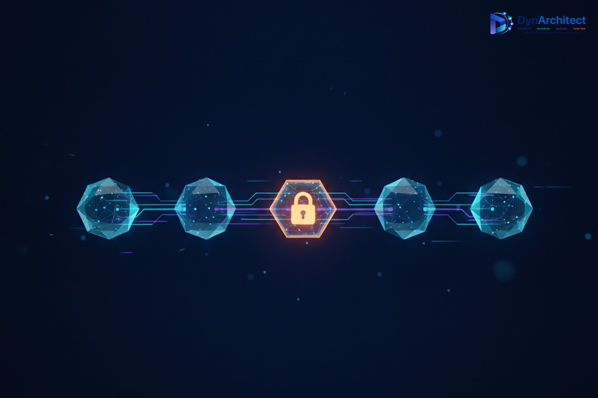 Abstract illustration of a deployment pipeline with connected stage nodes and a glowing approval gate checkpoint