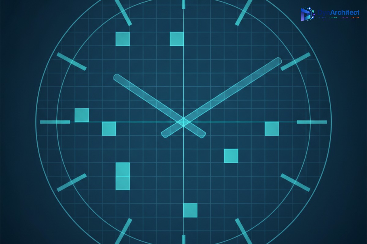 Abstract illustration of a clock face overlaid with a grid representing time entry duration increments