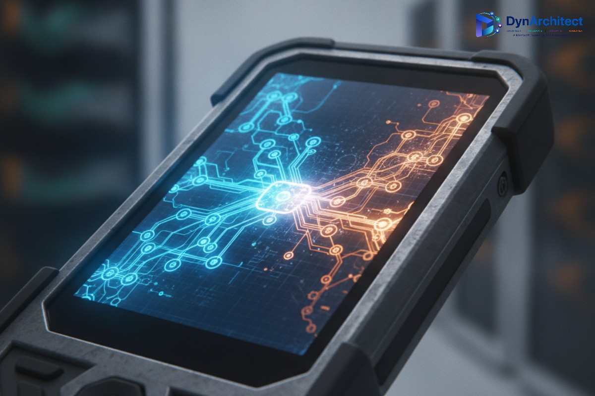 Abstract visualization of a mobile device platform migration on a handheld scanner screen