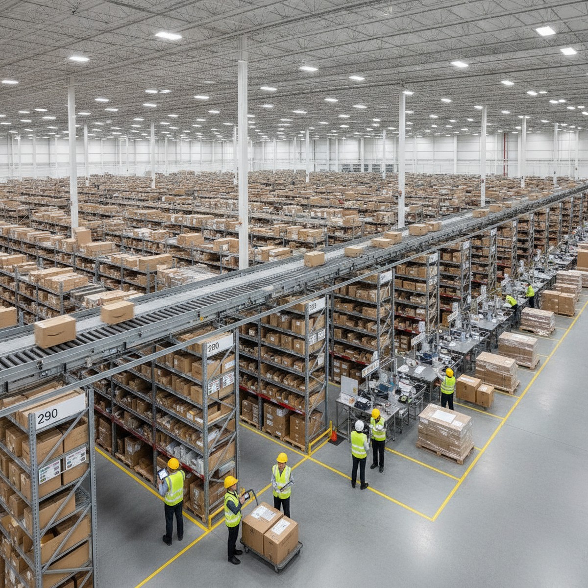 Modern warehouse fulfillment center with inventory management operations
